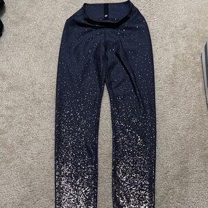 Deep blue and gold high waisted Peloton workout Leggings